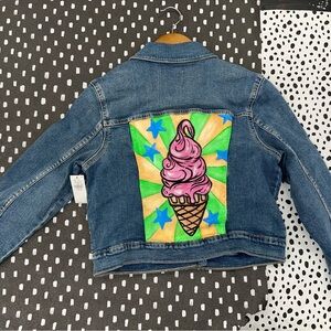 Old Navy Blue and Green Jean Jacket with Artistic Back